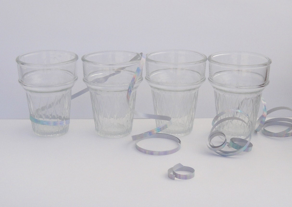 Ice Cream Tumblers By Libbey , Vintage Glass Ice Cream Cone Tumblers Set of 4 Glass Ice Cream Tumblers