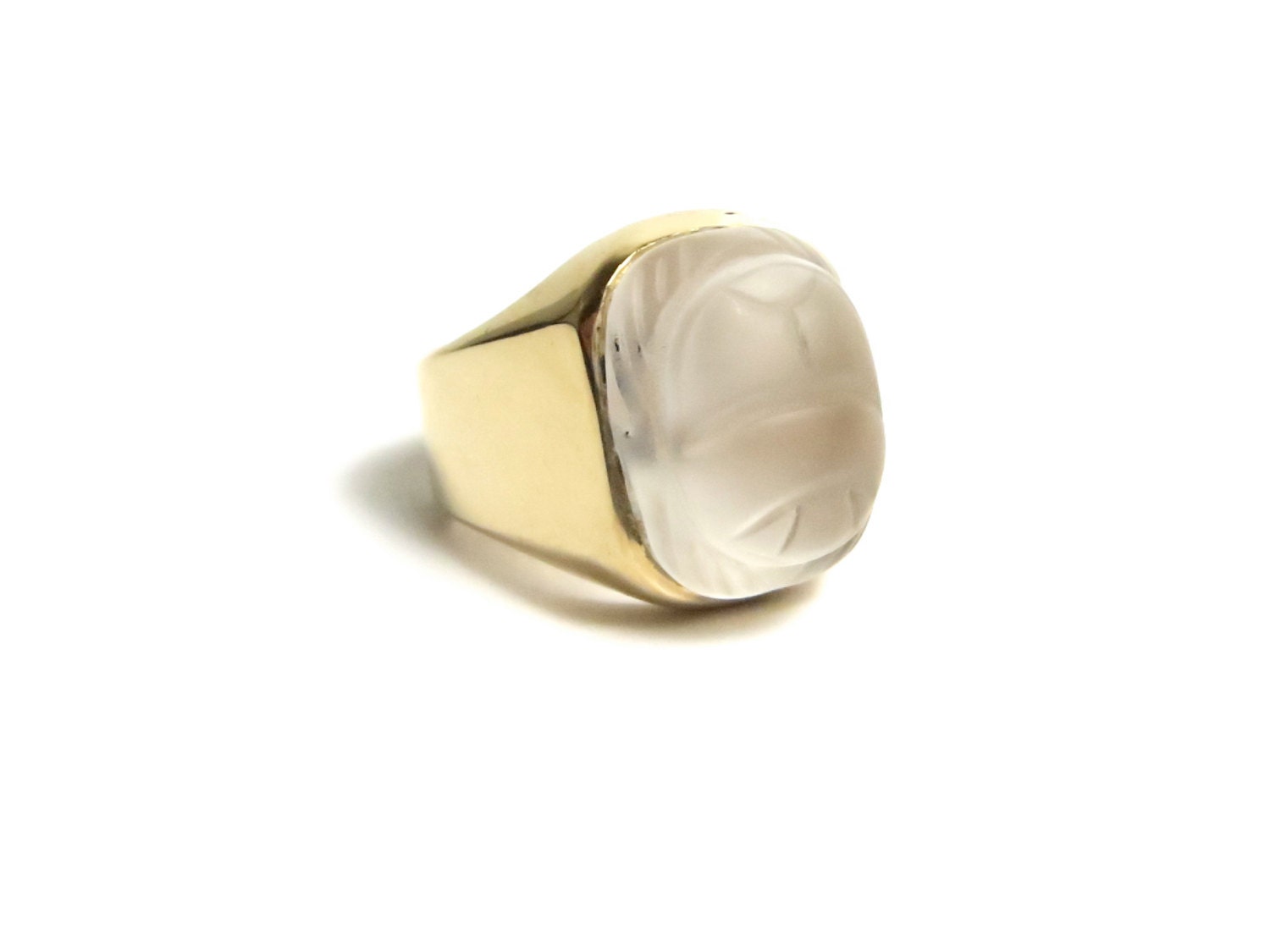 14k Yellow Gold Carved Moonstone Ring Size 4.5