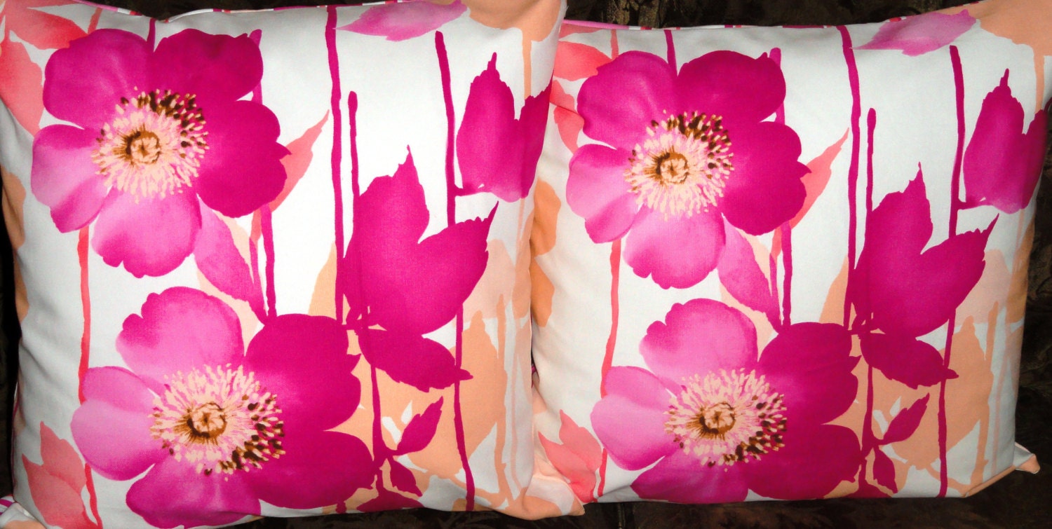 Pink Floral and Stripe Pillow covers.20"x20" size.Decorative pillow,Designer pillow,Throw pillow