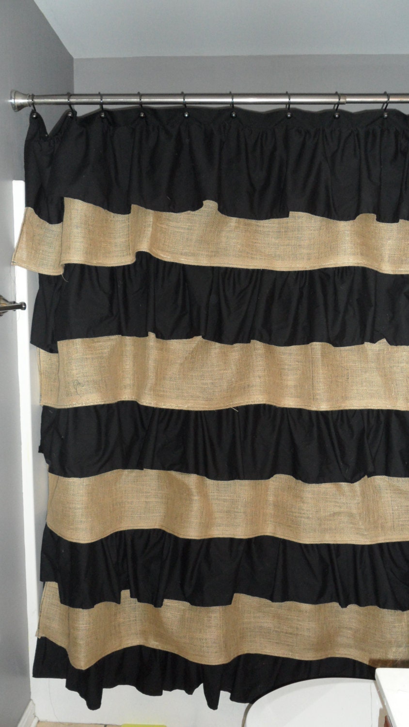 Burlap and Cotton Ruffle Shower Curtain