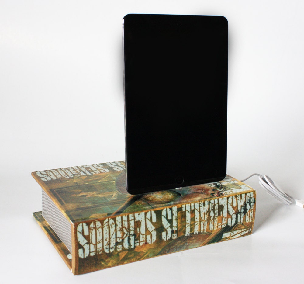 Baseball iPad Mini, iPhone 5, iPod 5 Charging Station, Hidden Compartment Book Box, iPhone Charger