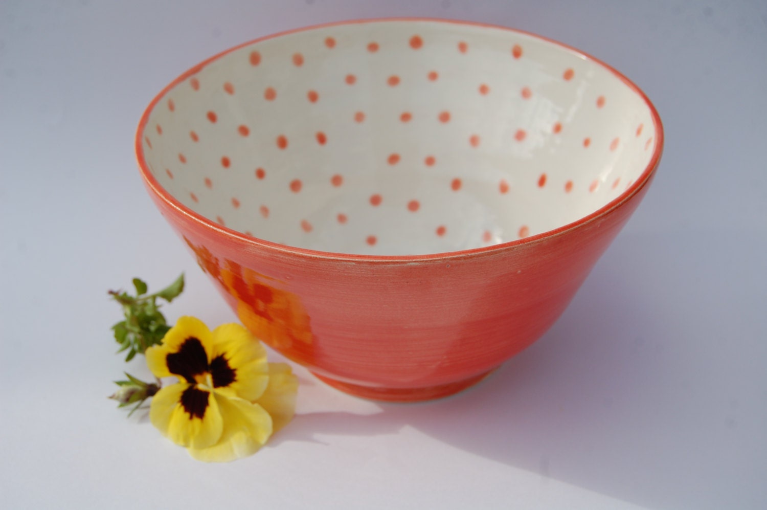 Red and White Bowl Pottery Bowl made in UK Red Spotty Fruit Bowl Colourful Ceramic Bowl