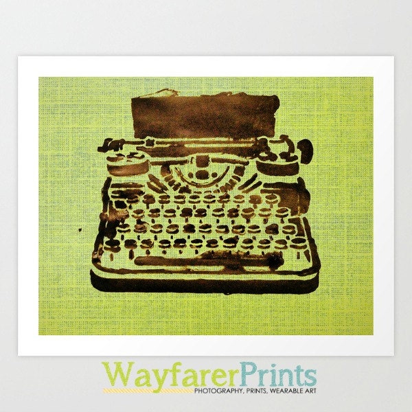 Typewriter Stencil Print -  original art work painted digital green black retro hipster pattern 5x5 5x7 8x10 10x10