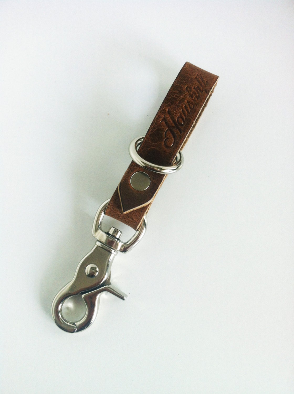 The Landon - Distressed Cognac x Silver Leather Lanyard