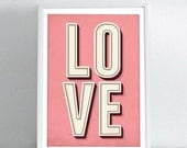 LOVE typographic wall decor in pink - Vintage-style love print poster A3
