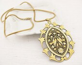 Large gold ethnic necklace. 1970s jewelry. THE BOLD and BEAUTIFUL.