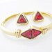 Swarovski triangle crystal crimson red bracelet earrings set. Signed S.A.L. TRES ROUGE.