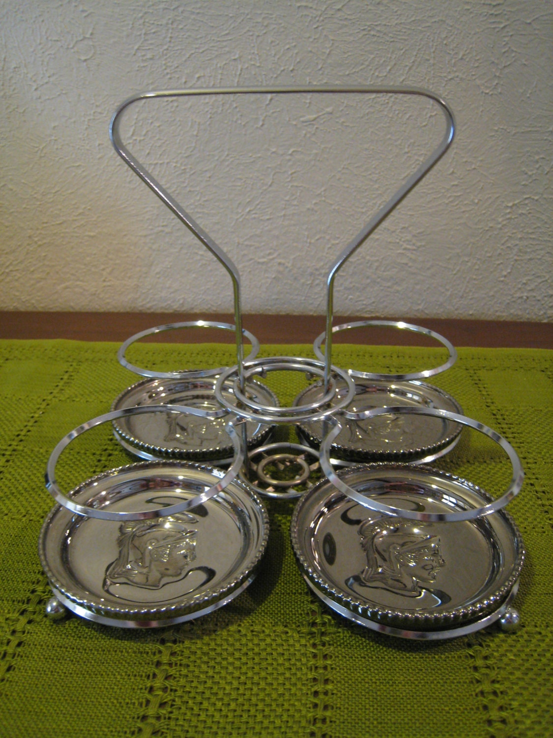 Chrome Carrier / Drink Caddy with Sterling Lusterware / Mercury Glass Style Coasters - Use with Your Set of Silver Band or Ombre Glasses