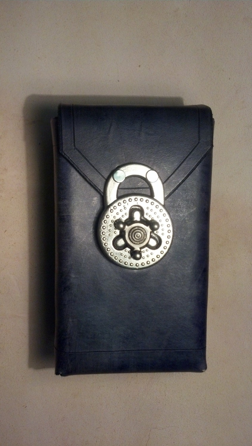 Leather steampunk pouch with rivets