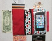Convertible iPhone 5/Droid Wallet "SmartWallet" Water-Resistant Plastic Pocket (Aqua Geometric)