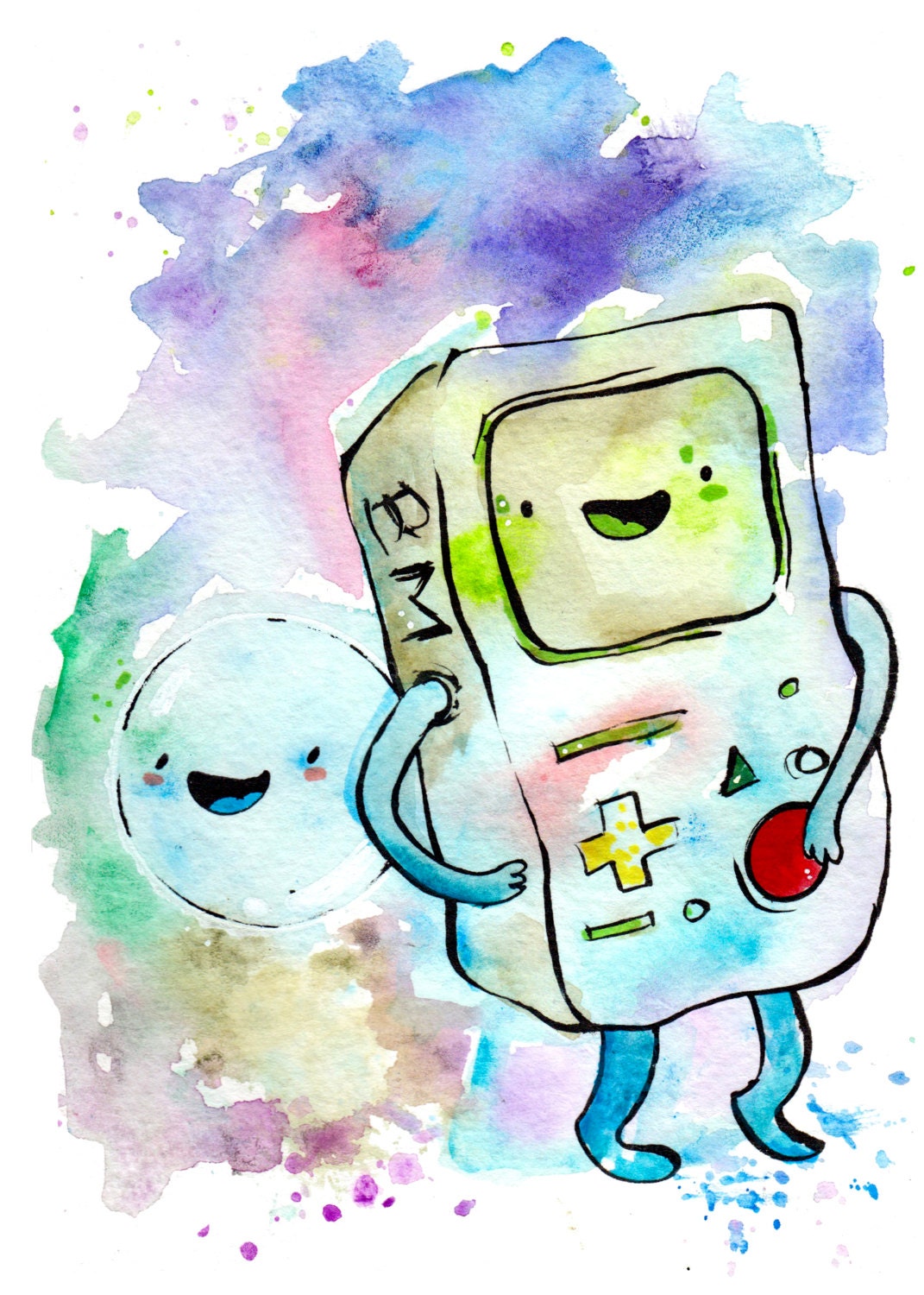BMO and Bubble Mini Print 5x7 inch inch inkjet print / Adventure Time Fan Art