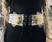 Waist belt, sash, bodice, victorian gothic, baroque, gothic lolita, women accessories, cotton lace, textile, steampunk belt, black and white
