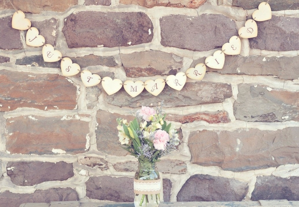 Hand Stamped "Just Married" Banner Rustic Wedding Decor