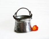 Vintage copper cauldron, tin plated pot, wrought iron bail handle. Bucket, rustic home decor, Farmhouse pail, planter, primitive antiques