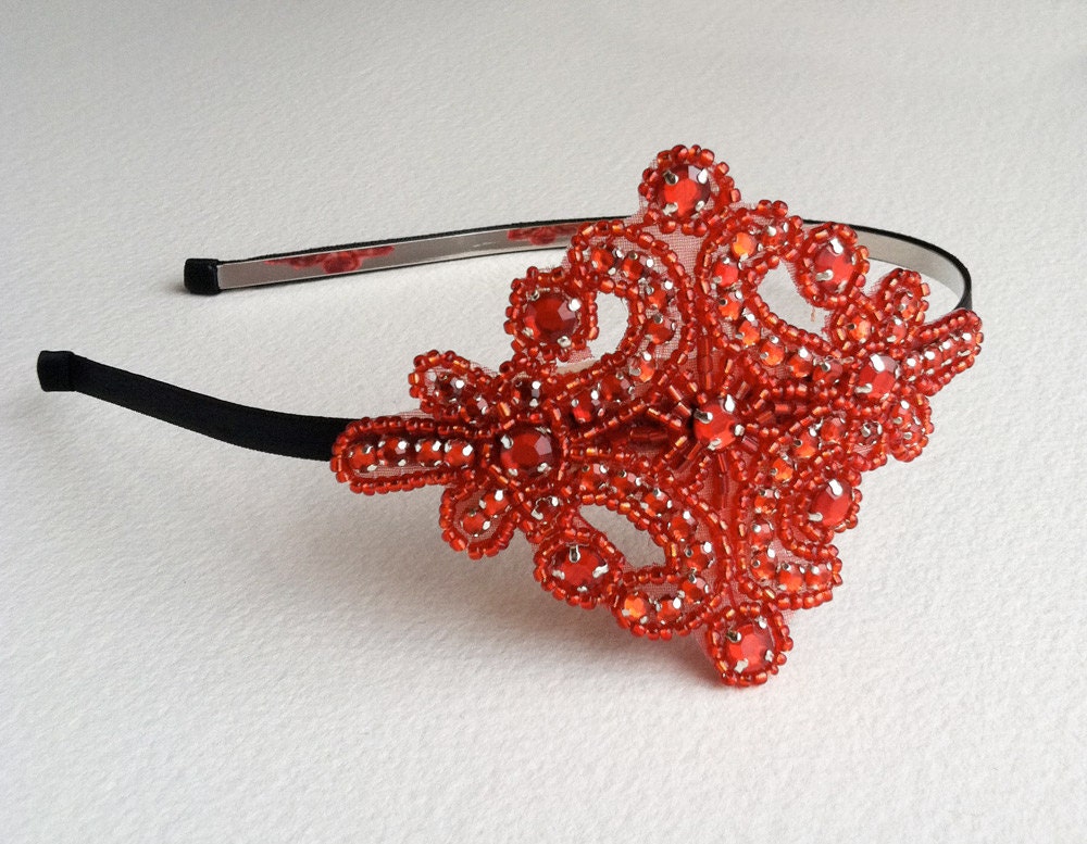 Red Flapper Beaded Embellished headband, prom, red headpiece Hair accessory, Flapper hair accessories, ruby scarlet