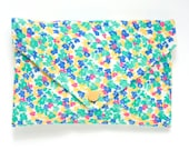 Bright floral print clutch: pink, blue, yellow, white, mint