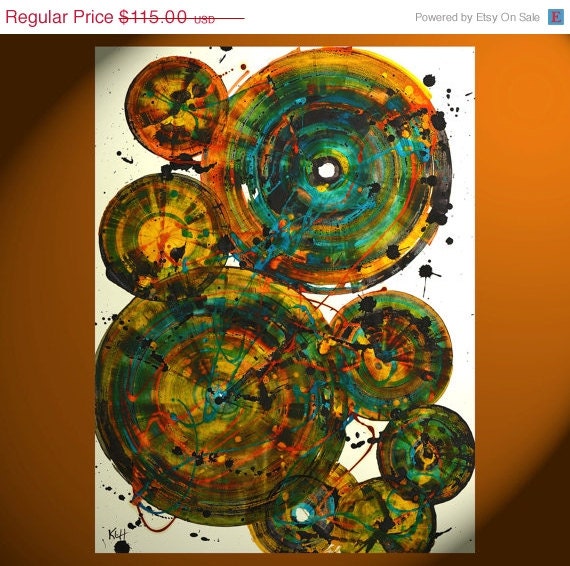 Spring Sale - LARGE Original Painting - Abstract Expressionism - Modern Home Decor - 1361.010113 - Burnt Orange Green Spheres - Wall Art