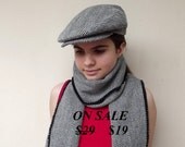 Super Warm Infinity Scarf Wool Blend Black & Creamy - Herringbone Winter Fashion-Neck Warmer- Cowl