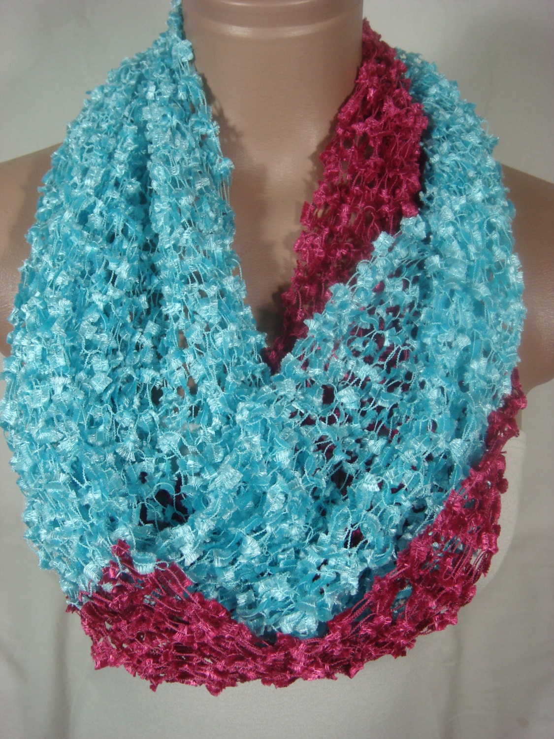 Knitted (Fuchsia, Blue) Loop Scarf, Infinity Scarf, Accessory Scarf by Arzu's Style