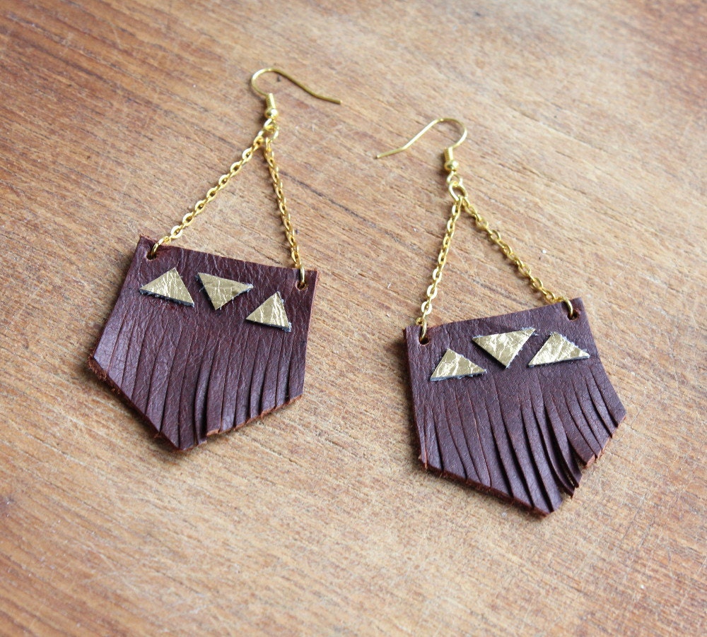 Fringed earrings "Jane" /// Small /// Dark brown vintage leather