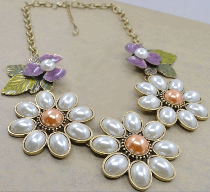 Floral Statement Necklace,Vintage bib Jewelry,Monet Inspired Chunky Necklace,Bridesmaids Gift, Ready to Ship