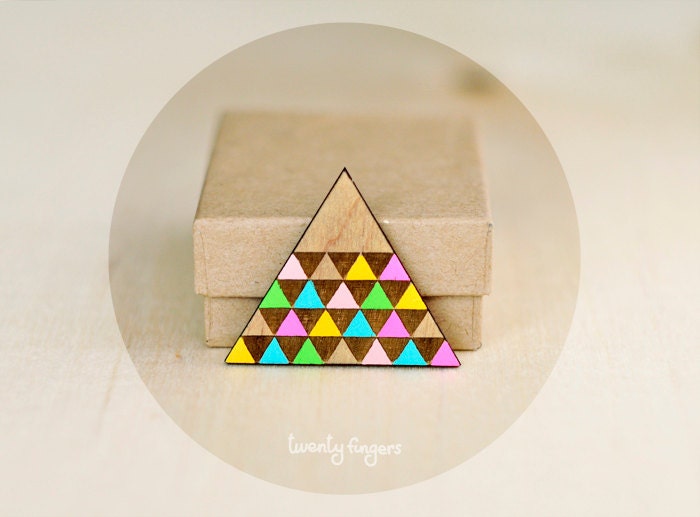 Wood Brooch Geometry Triangle ( Laser cut )
