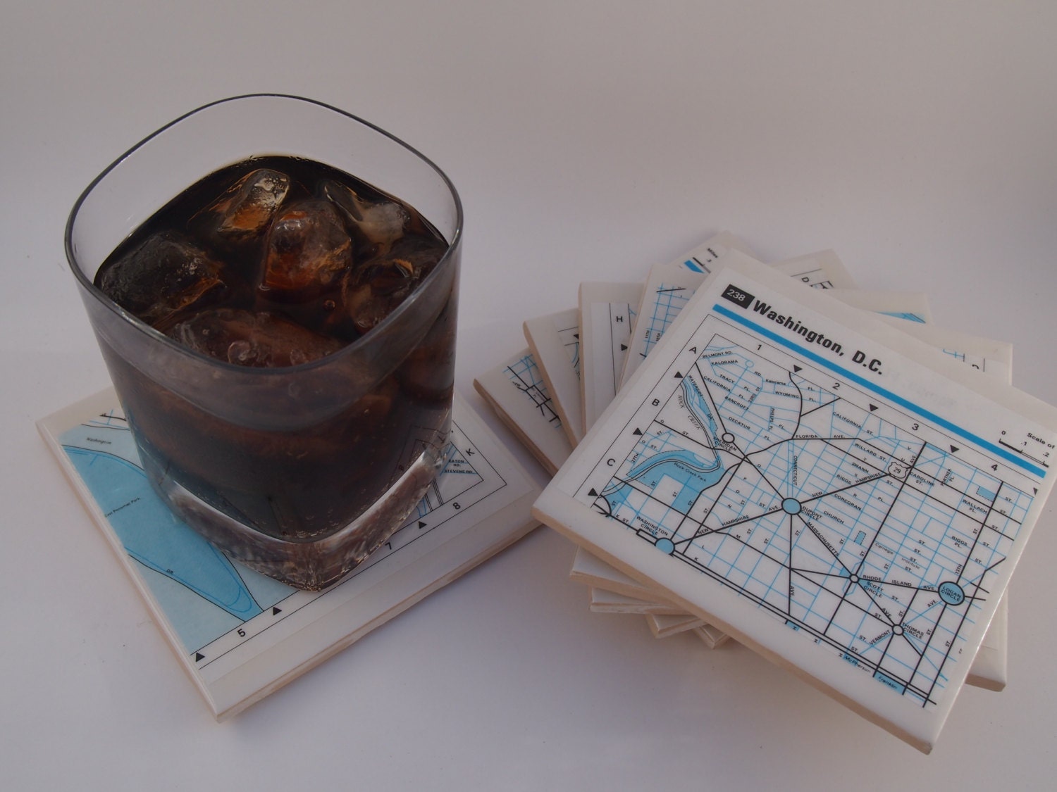 1998 Washington DC Handmade Map Coasters - Ceramic Tile Coasters Set of 6 - Repurposed 1998 Trucker Atlas - OOAK Drink Coasters