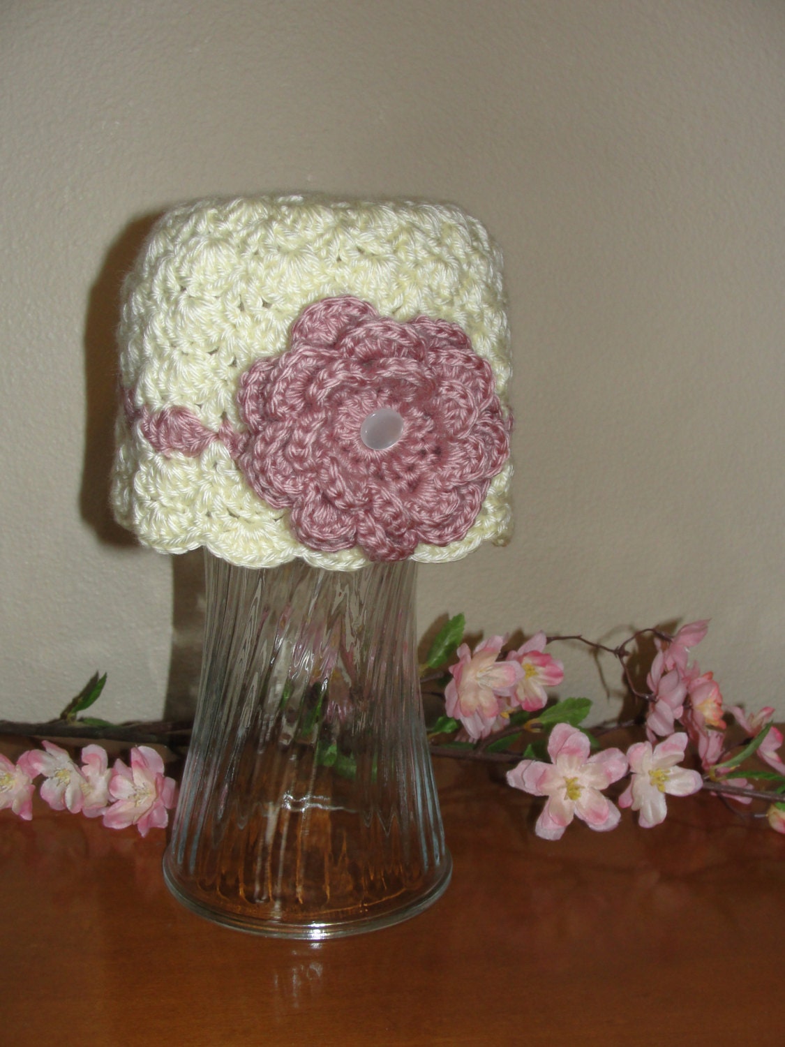 Spring, Easter Baby Hat.  Interchangeable Flower. 6-12 months.  Cream, Pink, Sage, Blueberry.