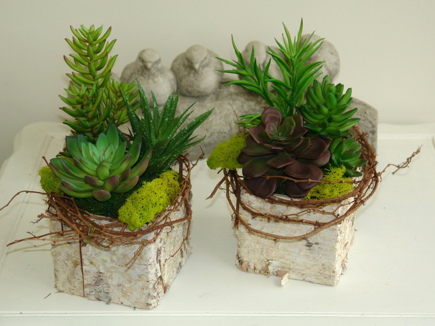 natural birch bark wood vases with artificial real touch potted succulents wedding flower pot centerpieces woodwork rustic wedding boxes