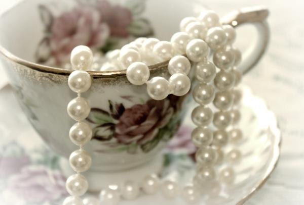 Rose teacup photography pearls 5x7 fine art print shabby chic home decor gold trim still life gift for mom wife girl Mothers Day