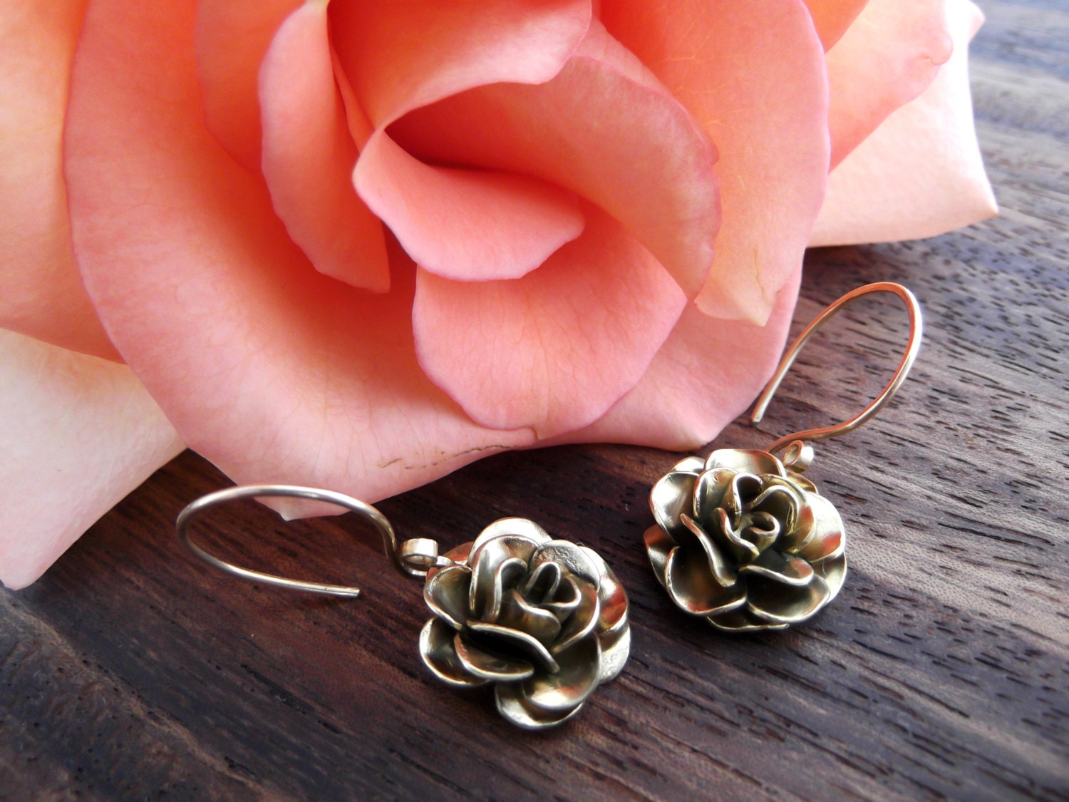 Brass Rose Earrings