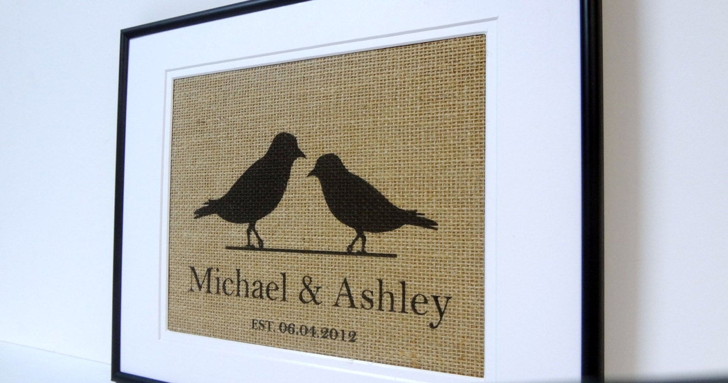 Engagement  Burlap Print Art-  On Burlap Wedding, Engagement or Anniversary Gift
