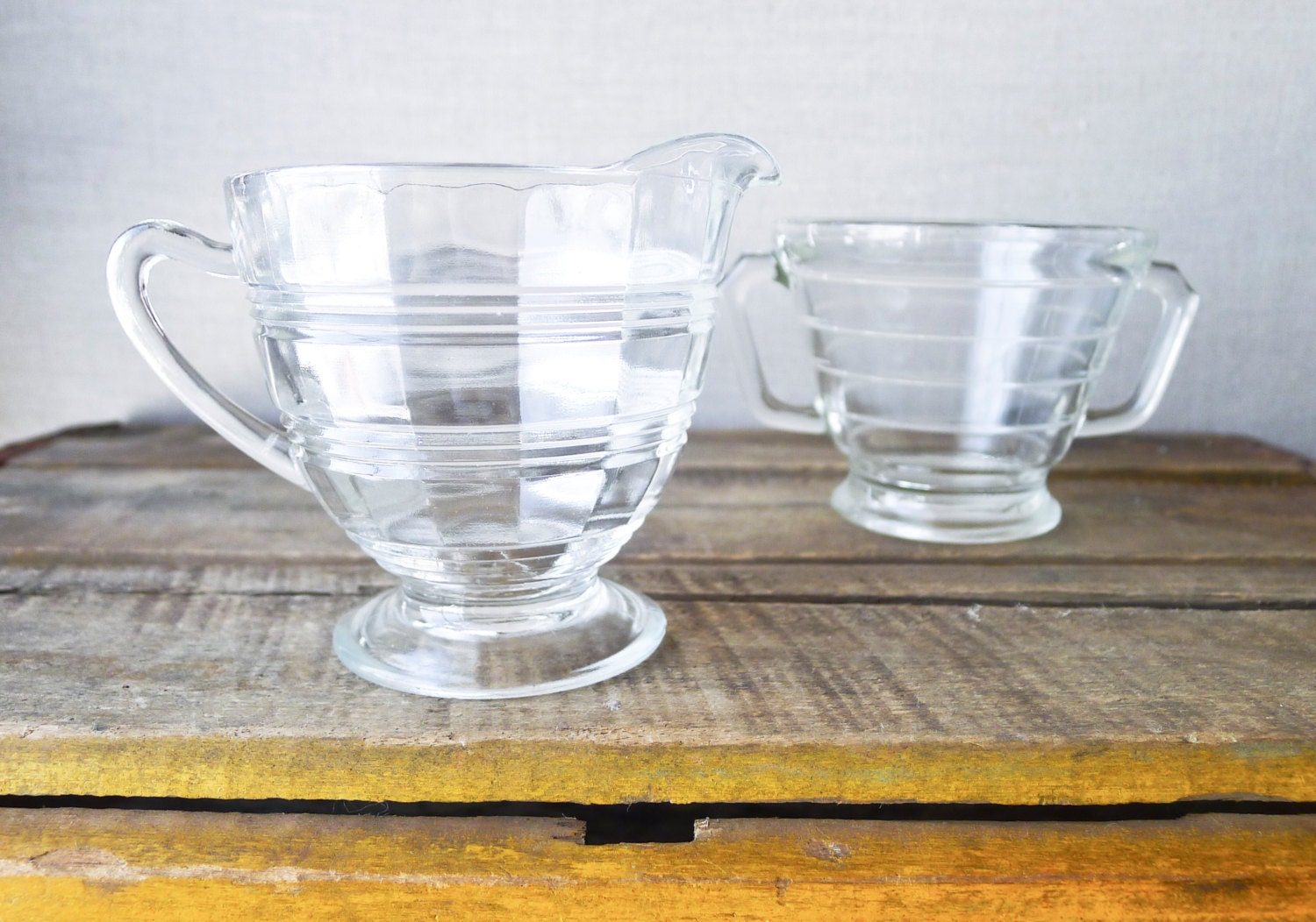 Antique Glass Cream and Sugar Bowl Set- Mid Century