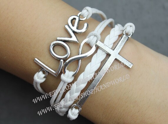 Silvery Love Bracelet Cross Bracelet Infinity Karma Bracelet Wish Bracelet Bangle Cuff Bracelet Gift -N587