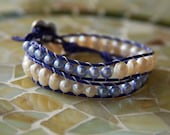 Leather Wrap Bracelet  - Semi Precious Yellow Jade, Carnelian and Agate Beads, Brown Leather, Lucky Beads Co