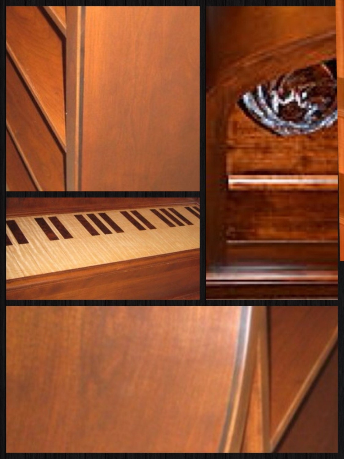 Baby Grand Piano Bookcases in     Cherry, Honduras Crotch Mahogany, Linen White Lacquer, Black Lacquer with Ebony Trim