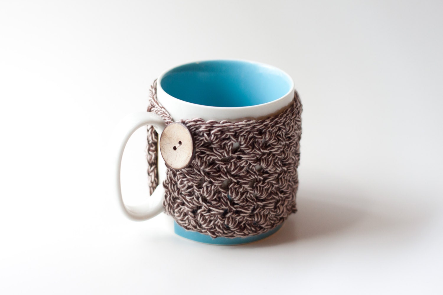 Large Crochet Coffee Mug Cozy in Brown Multi - READY TO SHIP -