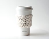 Crochet Coffee Cup Sleeve in Cream - READY TO SHIP -