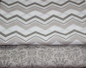 Car Seat Canopy - Gray and White Chevron with Gray Damask Inside
