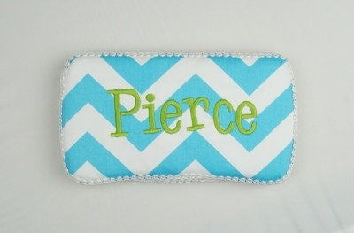 Personalized Turquoise Chevron Wipe Case with Lime
