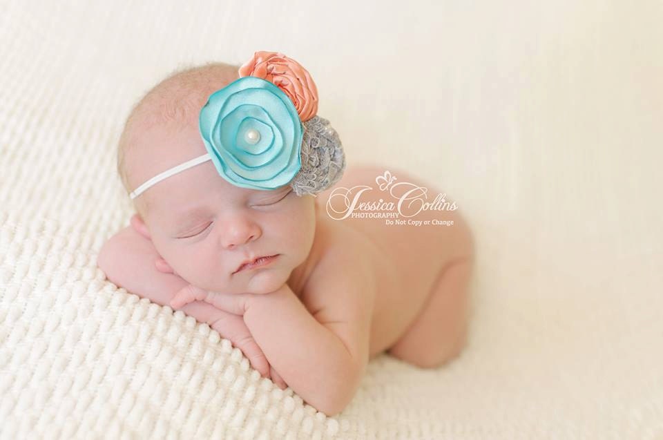 Coral Reef Headband with Pearls (Satin and Lace, Teal, Peach, Grey) -   For Baby or Adult