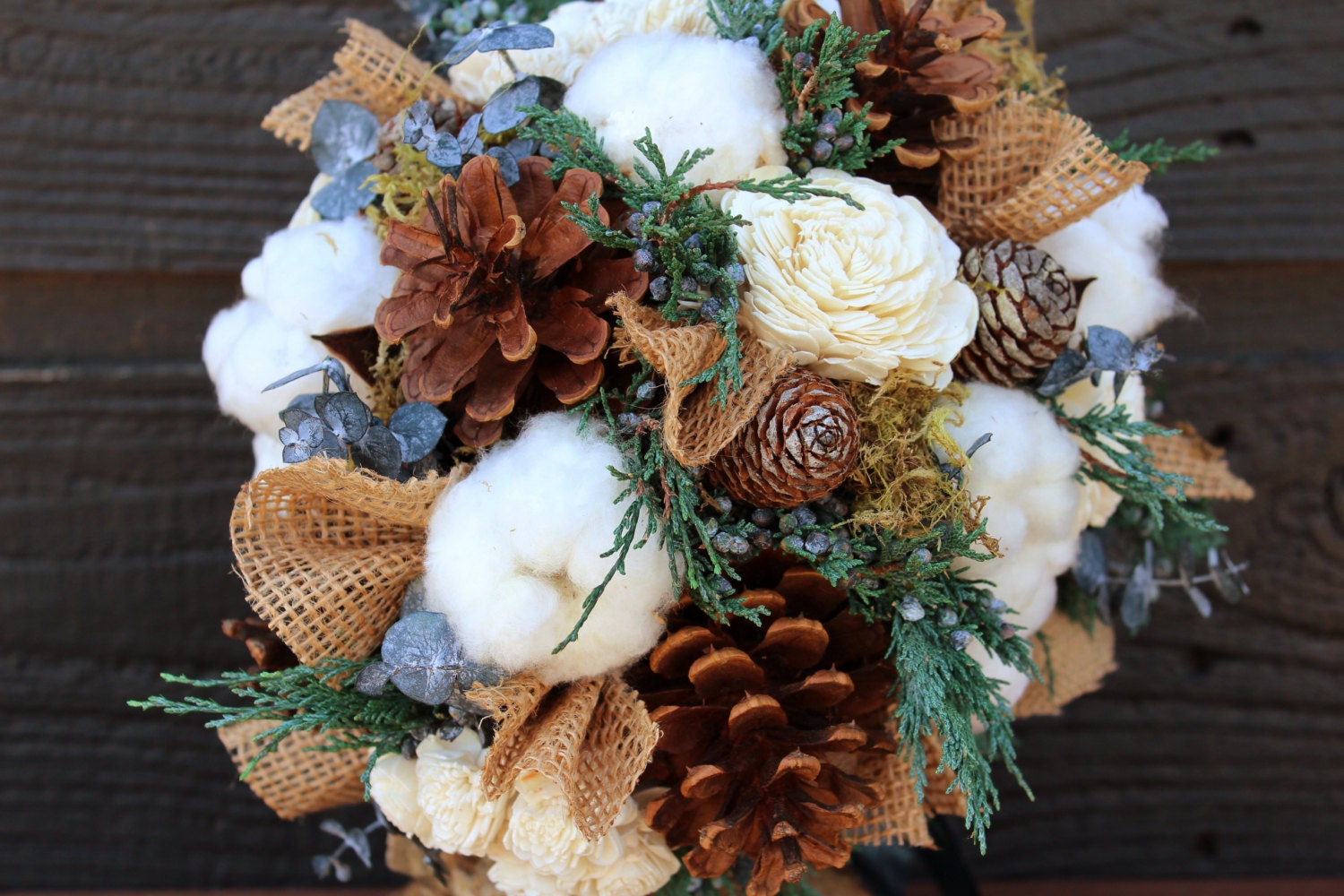 Rustic Wedding Bouquet, Winter Wedding Bouquet, Winter Bouquet, Burlap and Cotton Bouquet, Pinecone Bouquet, Woodland Wedding, Pine Cone