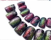 SALE We Are All Made of Stars Fake Nails with Glitter on Black
