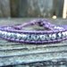 Beaded Leather Single Wrap Bracelet with Silver Polished Czech Glass Beads on Metallic Purple Leather