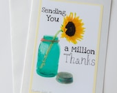 Box Set of 6 Thank You Cards 5 x 7 Greeting Cards : Bright Blue Mason Jar Wedding Thank Yous