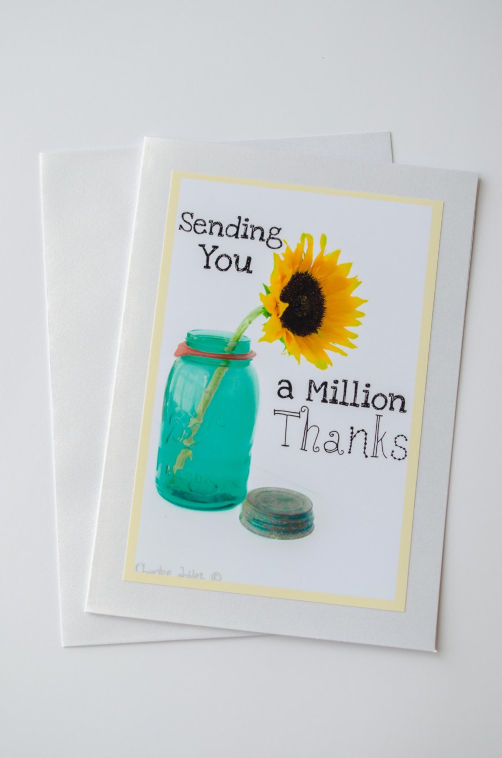 Box Set of 6 Thank You Cards 5 x 7 Greeting Cards : Bright Blue Mason Jar Wedding Thank Yous