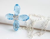 Blue Topaz Swarovski Cross Necklace, Religious Jewelry, Topaz Necklace, Cross Necklace, Blue Necklace, Birthstone Necklace