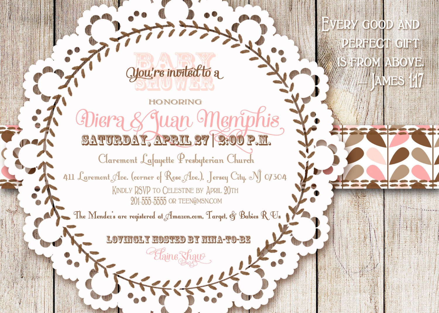 Rustic Baby Girl Shower Invitation Set - Scripture - DIY Printable