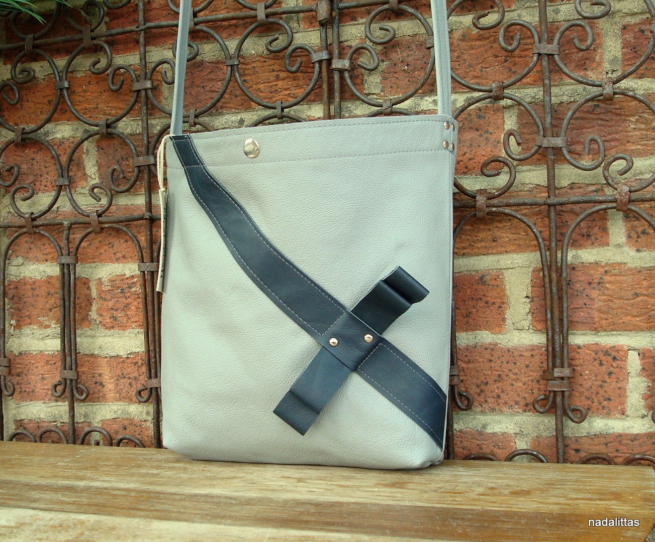 The bow bag, Leather tote, shoulder bag, leather bag, grey leather, handbag, laptop bag, shopper