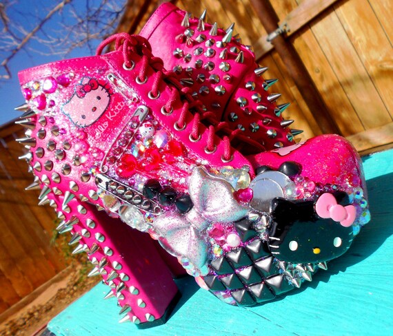 Hello Kitty Spiked Glitter Custom Boots Heels